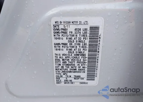 2011 Nissan Rogue S z USA, uszkodzony, nr VIN JN8AS5MV4BW299109